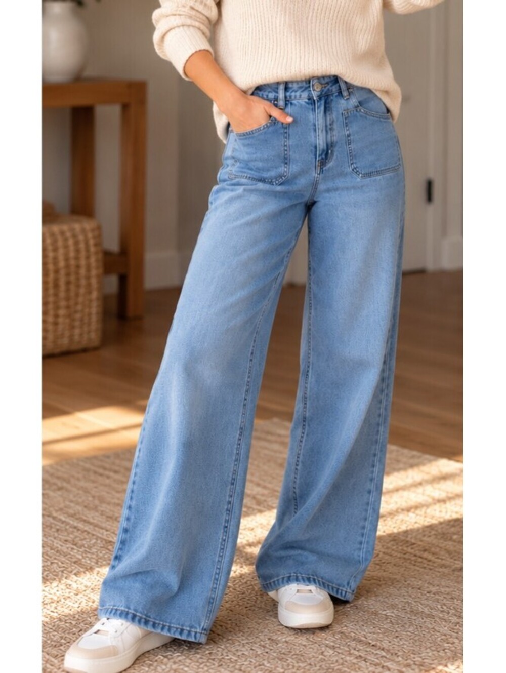 Sabotage Wide Leg Light Wash Denim Jeans Size 9